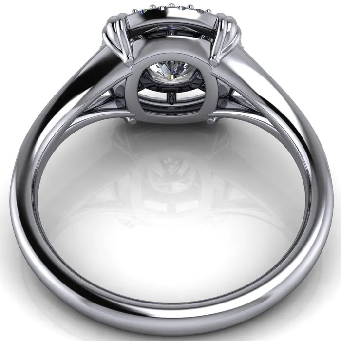 Caldwell Center Stone Moissanite Bezel Set Diamond Halo Split Shank Engagement Ring Fire Brilliance Rings