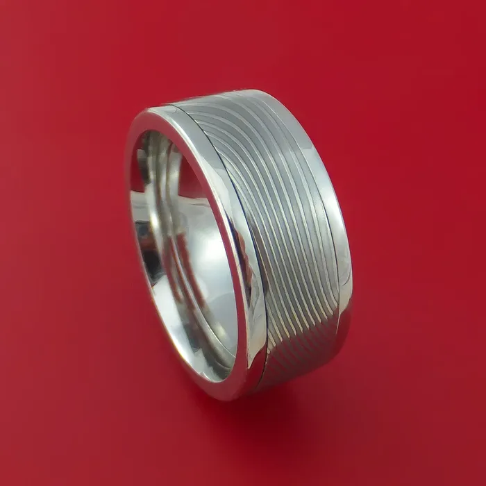 Cobalt Chrome Ring with Flat Twist Damascus Steel Inlay Custom Made Band Lashbrook Rings