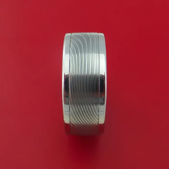 Cobalt Chrome Ring with Flat Twist Damascus Steel Inlay Custom Made Band Lashbrook Rings Cobalt Chrome Ring with Flat Twist Damascus Steel Inlay Custom Made Band Lashbrook Rings