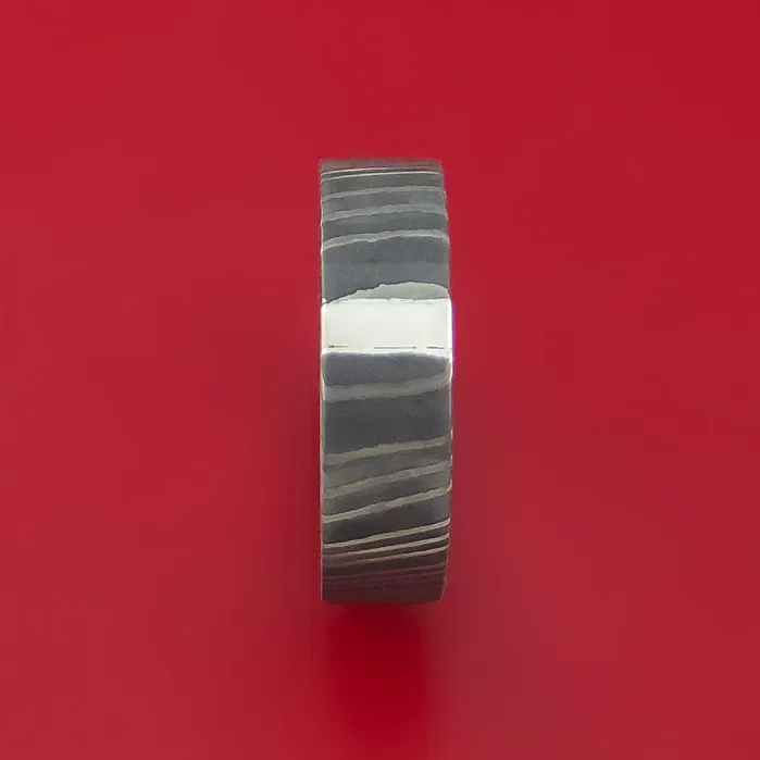Damascus Steel and Platinum Ring Custom Made Band Lashbrook Rings