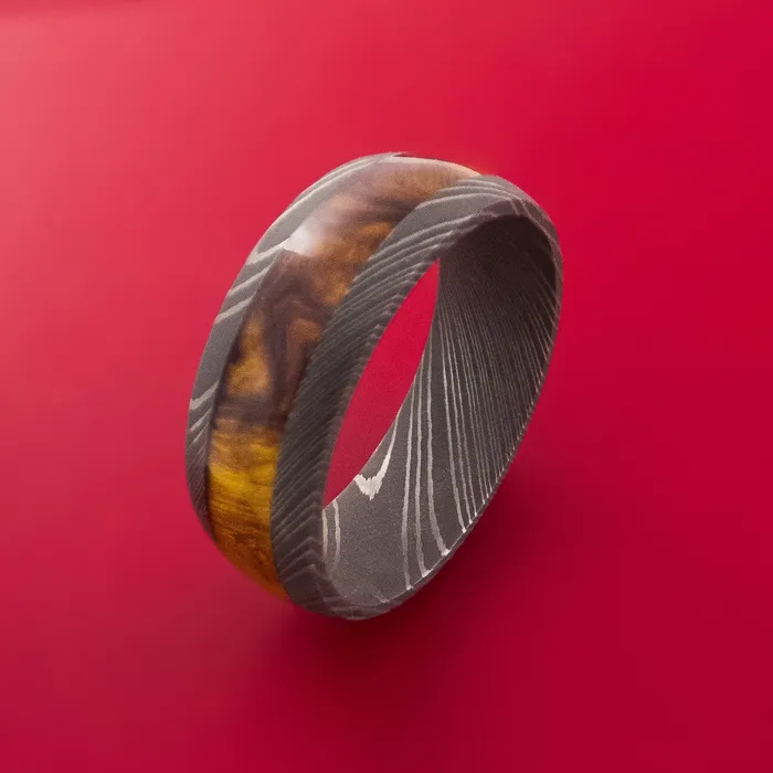 Damascus Steel Ring with Hardwood Inlay Custom Made Band Lashbrook Rings Damascus Steel Ring with Hardwood Inlay Custom Made Band Lashbrook Rings