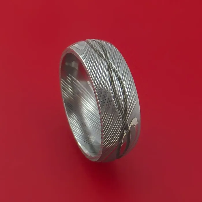 Damascus Steel Ring with Infinity Milled Celtic Design Inlay Custom Made Band Lashbrook Rings