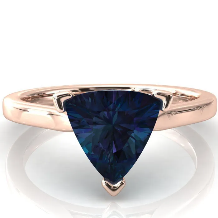Darci Trillion Alexandrite 3 Prong Cathedral Solitaire Engagement Ring Fire Brilliance Rings