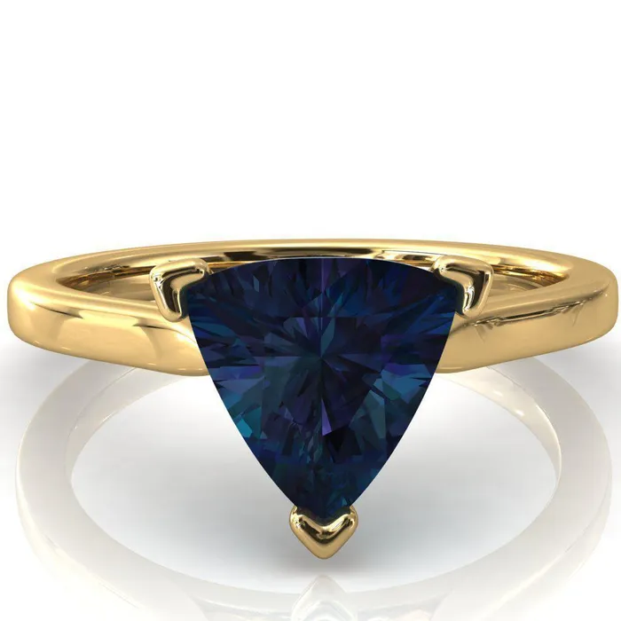 Darci Trillion Alexandrite 3 Prong Cathedral Solitaire Engagement Ring Fire Brilliance Rings