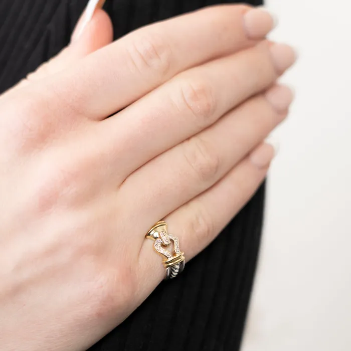 David Yurman Rings PreOwned David Yurman TwoTone Diamond Buckle Ring