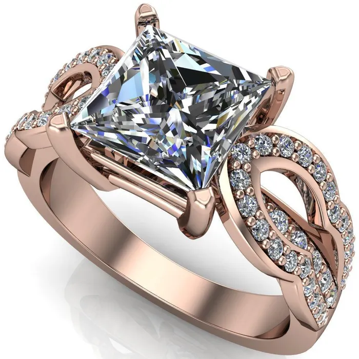 Desma PrincessSquare Moissanite Split Arc Shank Diamond Engagement Ring Fire Brilliance Rings