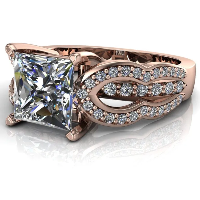 Desma PrincessSquare Moissanite Split Arc Shank Diamond Engagement Ring Fire Brilliance Rings