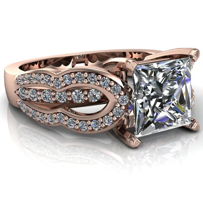 Desma PrincessSquare Moissanite Split Arc Shank Diamond Engagement Ring Fire Brilliance Rings