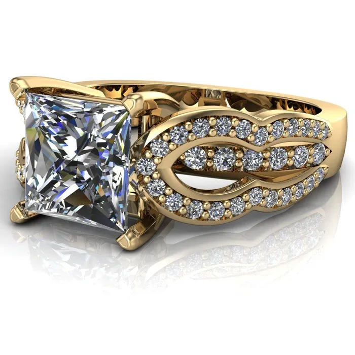 Desma PrincessSquare Moissanite Split Arc Shank Diamond Engagement Ring Fire Brilliance Rings