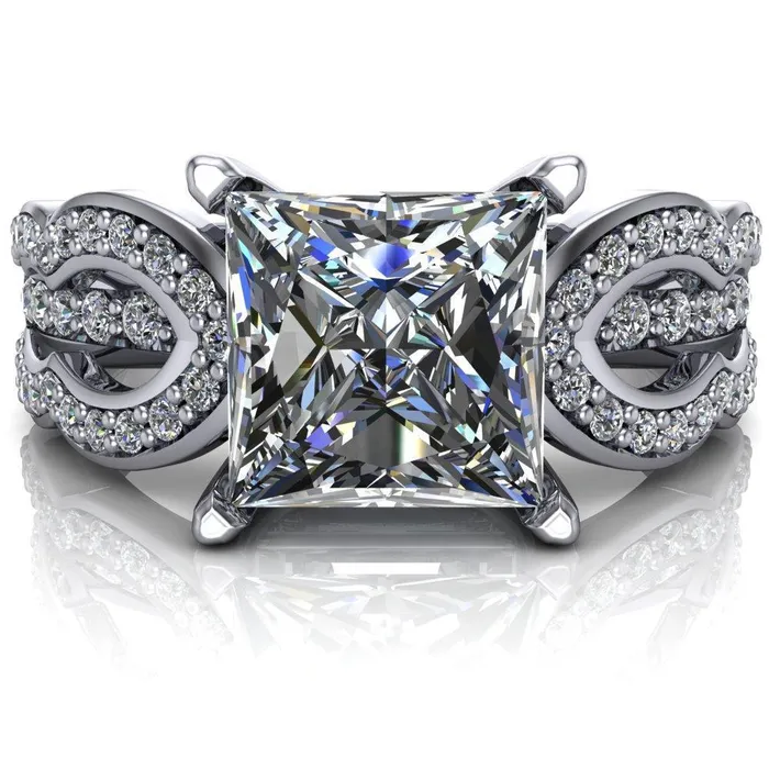 Desma PrincessSquare Moissanite Split Arc Shank Diamond Engagement Ring Fire Brilliance Rings