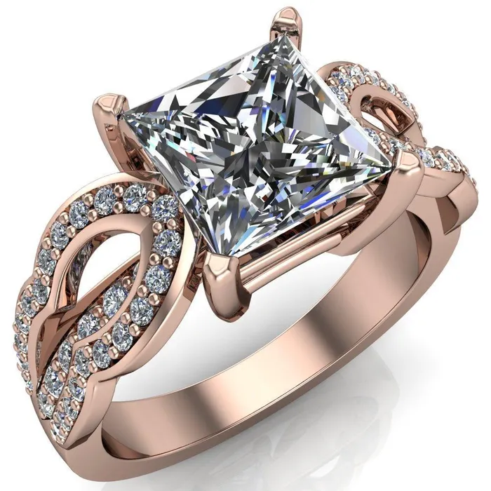 Desma PrincessSquare Moissanite Split Arc Shank Diamond Engagement Ring Fire Brilliance Rings
