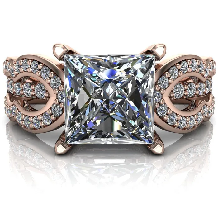 Desma PrincessSquare Moissanite Split Arc Shank Diamond Engagement Ring Fire Brilliance Rings