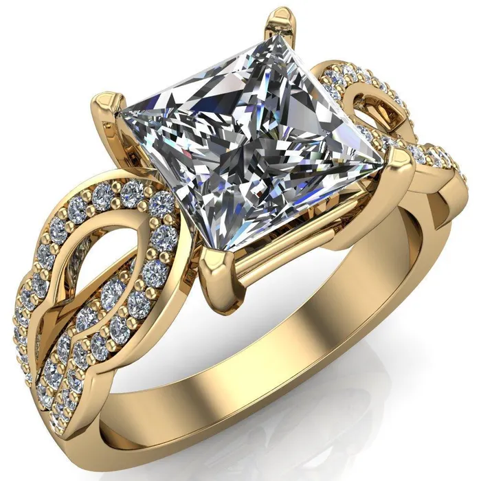 Desma PrincessSquare Moissanite Split Arc Shank Diamond Engagement Ring Fire Brilliance Rings