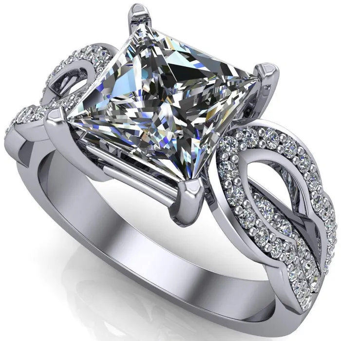 Desma PrincessSquare Moissanite Split Arc Shank Diamond Engagement Ring Fire Brilliance Rings