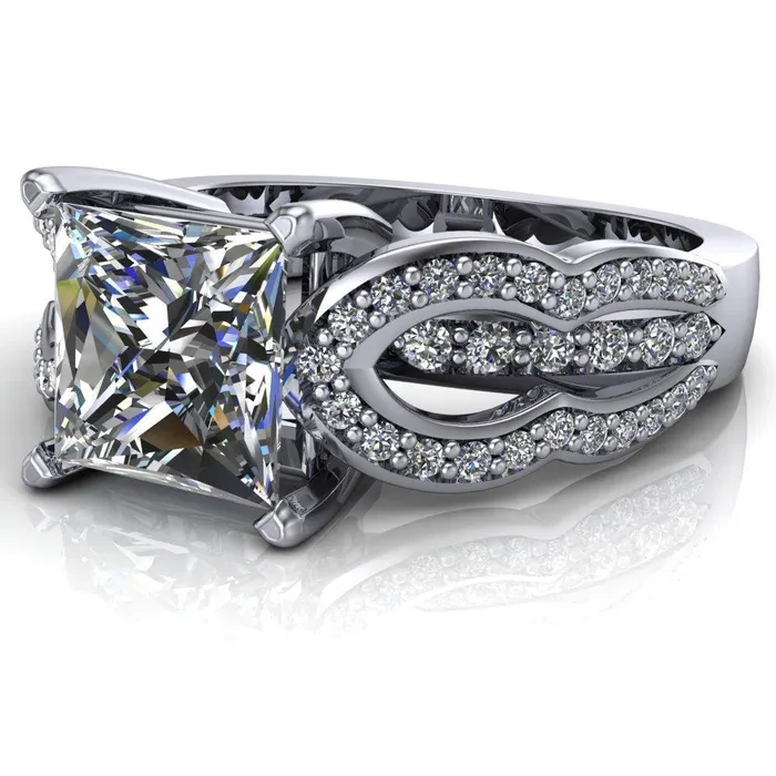 Desma PrincessSquare Moissanite Split Arc Shank Diamond Engagement Ring Fire Brilliance Rings