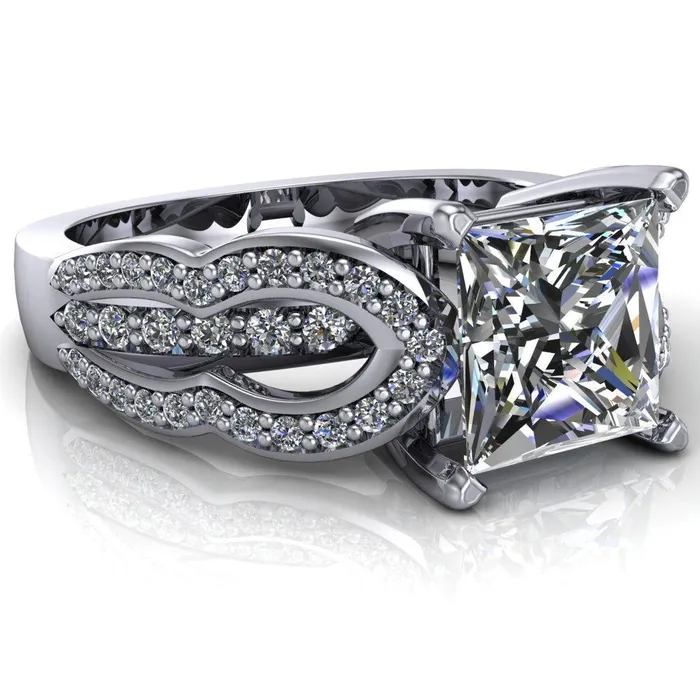 Desma PrincessSquare Moissanite Split Arc Shank Diamond Engagement Ring Fire Brilliance Rings