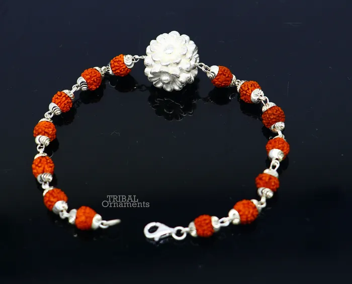 Divine 925 sterling silver handmade flower style Rakhi bracelet amazing Rudraksha bracelet use as daily use jewelry rk223 TRIBAL ORNAMENTS Bracelets Divine 925 sterling silver handmade flower style Rakhi bracelet amazing Rudraksha bracelet use as daily use jewelry rk223 TRIBAL ORNAMENTS Bracelets
