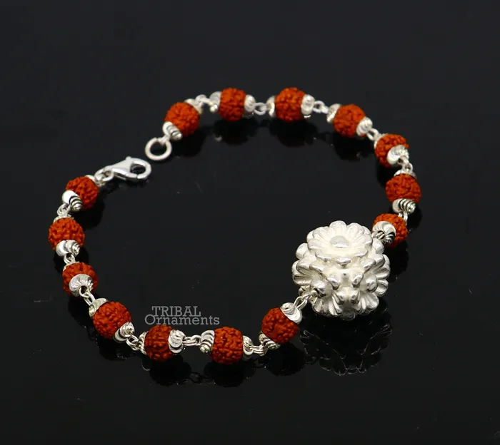 Divine 925 sterling silver handmade flower style Rakhi bracelet amazing Rudraksha bracelet use as daily use jewelry rk223 TRIBAL ORNAMENTS Bracelets
