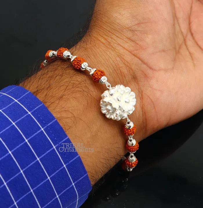 Divine 925 sterling silver handmade flower style Rakhi bracelet amazing Rudraksha bracelet use as daily use jewelry rk223 TRIBAL ORNAMENTS Bracelets