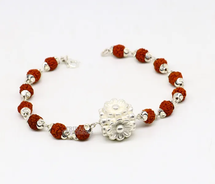 Divine 925 sterling silver handmade flower style Rakhi bracelet amazing Rudraksha bracelet use as daily use jewelry rk223 TRIBAL ORNAMENTS Bracelets