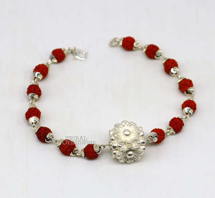 Divine 925 sterling silver handmade flower style Rakhi bracelet amazing Rudraksha bracelet use as daily use jewelry rk223 TRIBAL ORNAMENTS Bracelets
