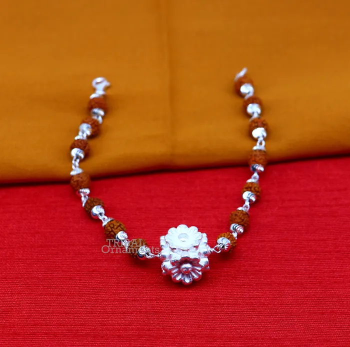 Divine 925 sterling silver handmade flower style Rakhi bracelet amazing Rudraksha bracelet use as daily use jewelry rk223 TRIBAL ORNAMENTS Bracelets