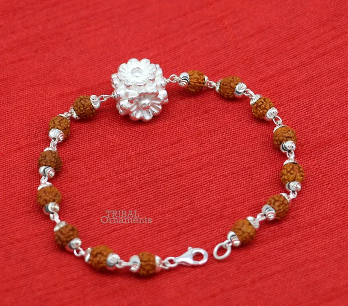 Divine 925 sterling silver handmade flower style Rakhi bracelet amazing Rudraksha bracelet use as daily use jewelry rk223 TRIBAL ORNAMENTS Bracelets
