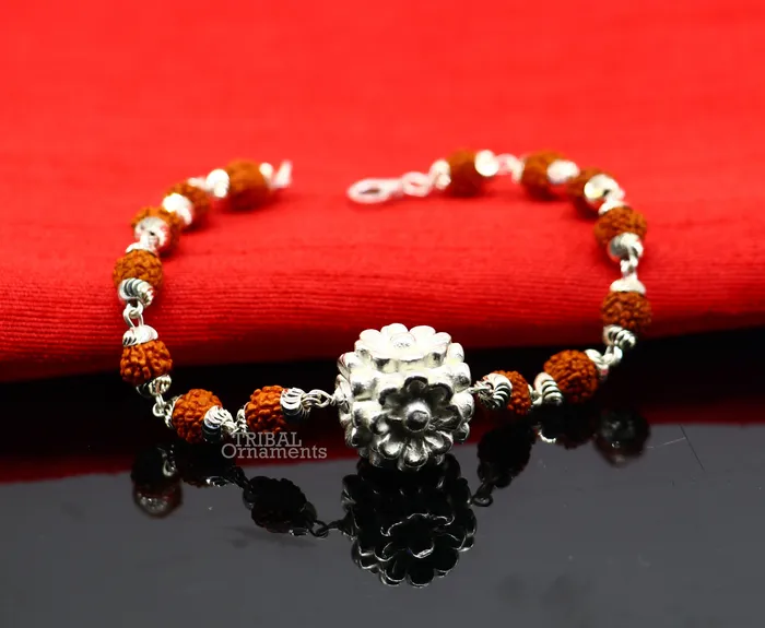 Divine 925 sterling silver handmade flower style Rakhi bracelet amazing Rudraksha bracelet use as daily use jewelry rk223 TRIBAL ORNAMENTS Bracelets