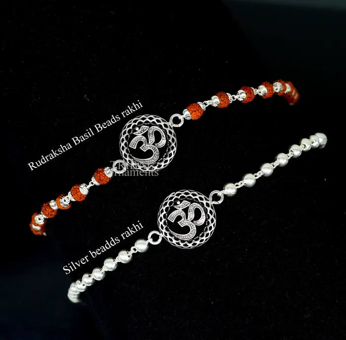 Divine Aum or OM rakhi 925 Sterling silver Rakhi bracelet Rrudrakha and silver beads best gift for your brothers for special gifting rk201 TRIBAL ORNAMENTS Bracelets