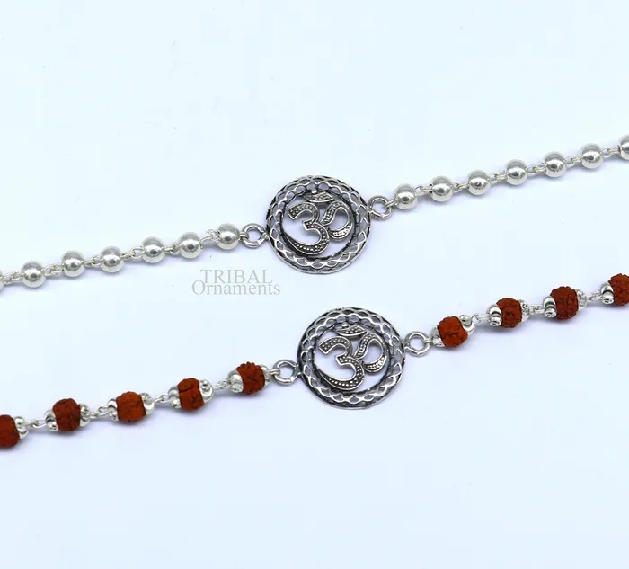 Divine Aum or OM rakhi 925 Sterling silver Rakhi bracelet Rrudrakha and silver beads best gift for your brothers for special gifting rk201 TRIBAL ORNAMENTS Bracelets