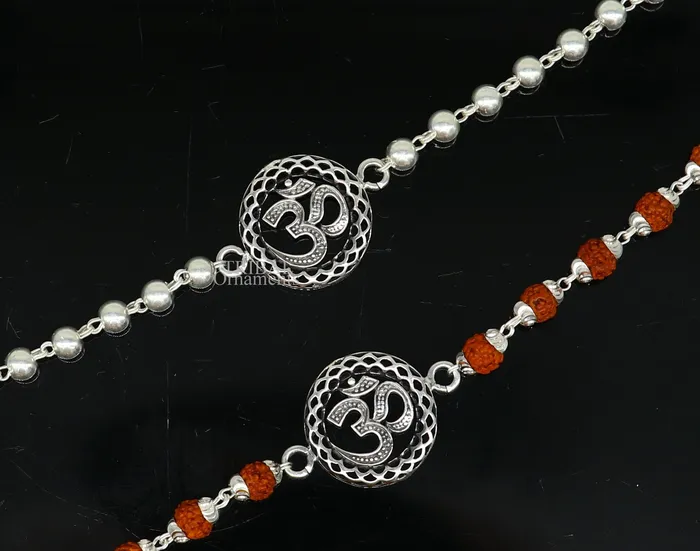 Divine Aum or OM rakhi 925 Sterling silver Rakhi bracelet Rrudrakha and silver beads best gift for your brothers for special gifting rk201 TRIBAL ORNAMENTS Bracelets