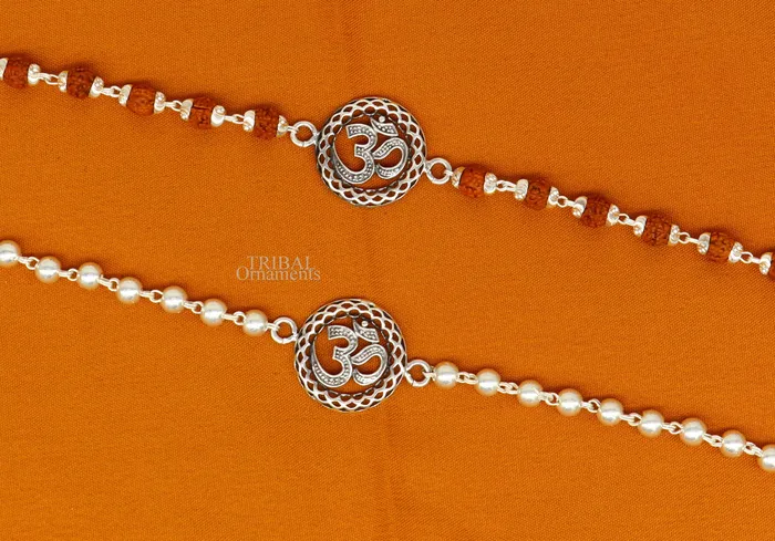 Divine Aum or OM rakhi 925 Sterling silver Rakhi bracelet Rrudrakha and silver beads best gift for your brothers for special gifting rk201 TRIBAL ORNAMENTS Bracelets