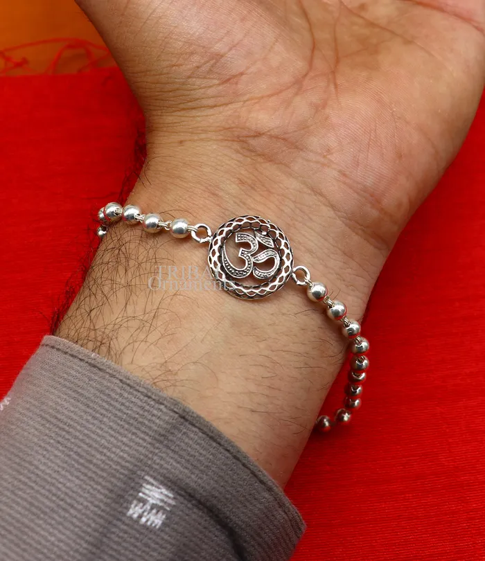 Divine Aum or OM rakhi 925 Sterling silver Rakhi bracelet Rrudrakha and silver beads best gift for your brothers for special gifting rk201 TRIBAL ORNAMENTS Bracelets