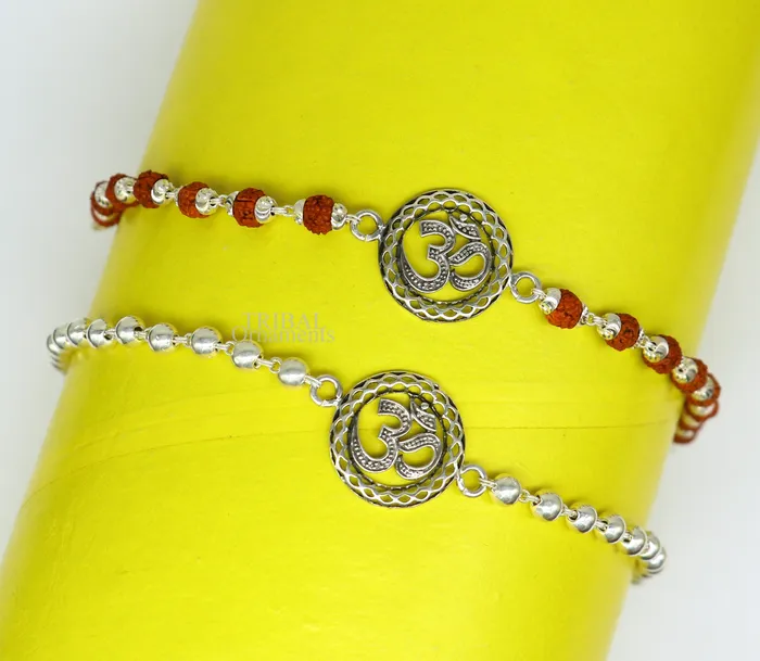 Divine Aum or OM rakhi 925 Sterling silver Rakhi bracelet Rrudrakha and silver beads best gift for your brothers for special gifting rk201 TRIBAL ORNAMENTS Bracelets