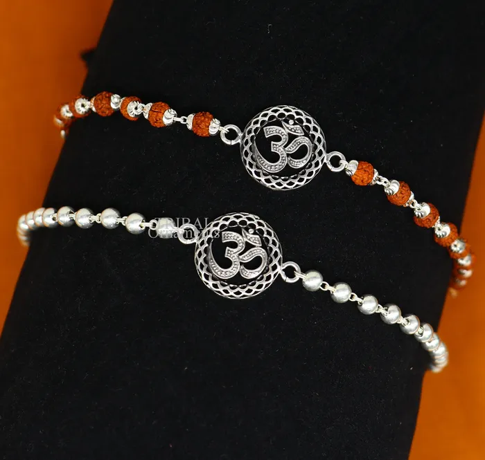 Divine Aum or OM rakhi 925 Sterling silver Rakhi bracelet Rrudrakha and silver beads best gift for your brothers for special gifting rk201 TRIBAL ORNAMENTS Bracelets