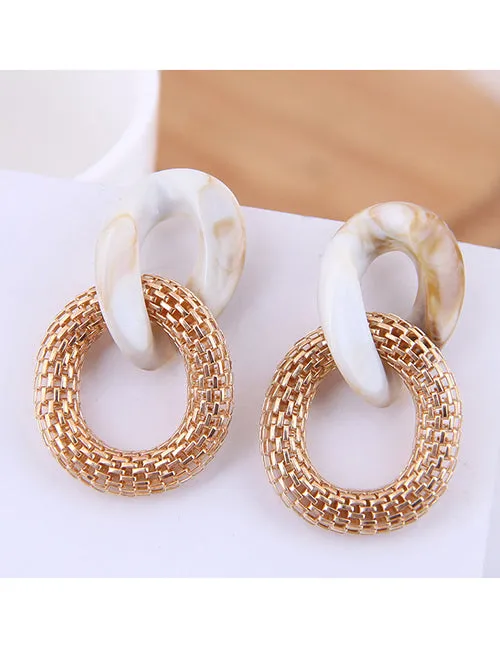 E04 Gold Acrylic Metal Double Loop Earrings 02 Earrings