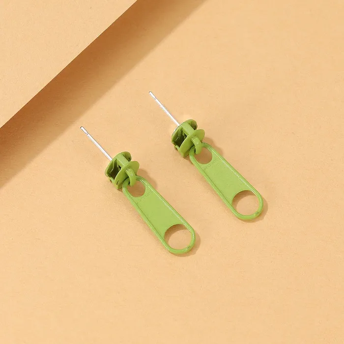 E1063 Lime Green Metal Zipper Earrings 01 Earrings