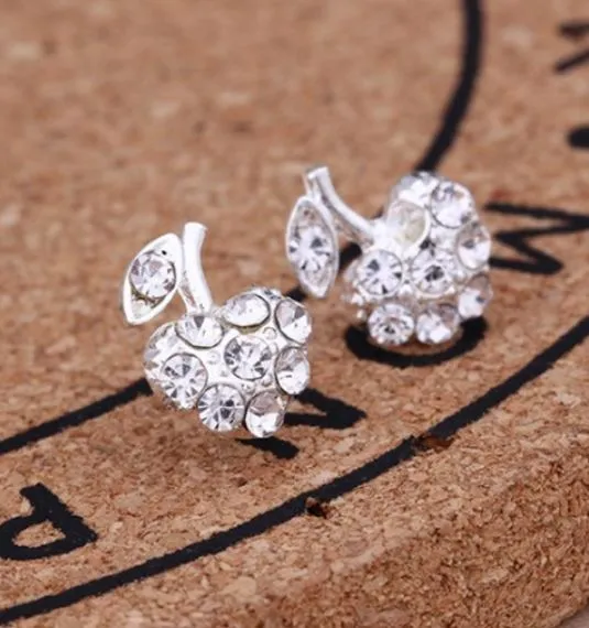 E1235 Silver Rhinestone Cherry Earrings polly Earrings