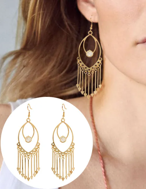 E1289 Gold Large Metal Tassel Earrings 02 Earrings