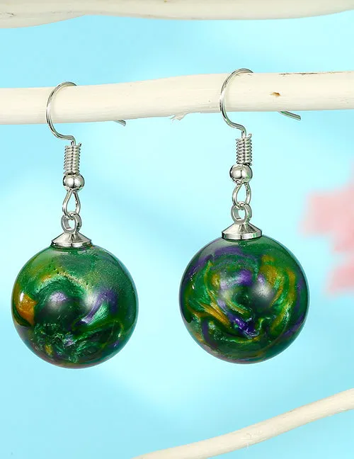 E1758 Silver Green Galaxy Ball Earrings 02 Earrings