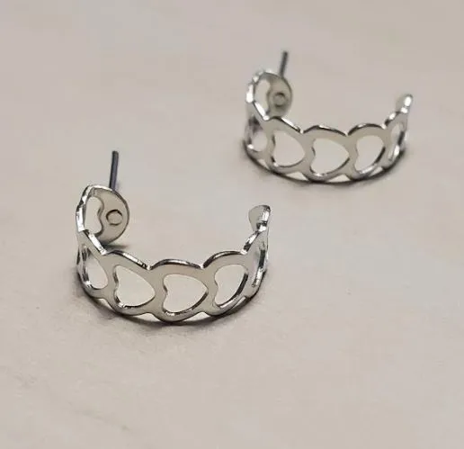 E1859 Small Silver Heart Cutout Hoop Earrings POLLY Earrings