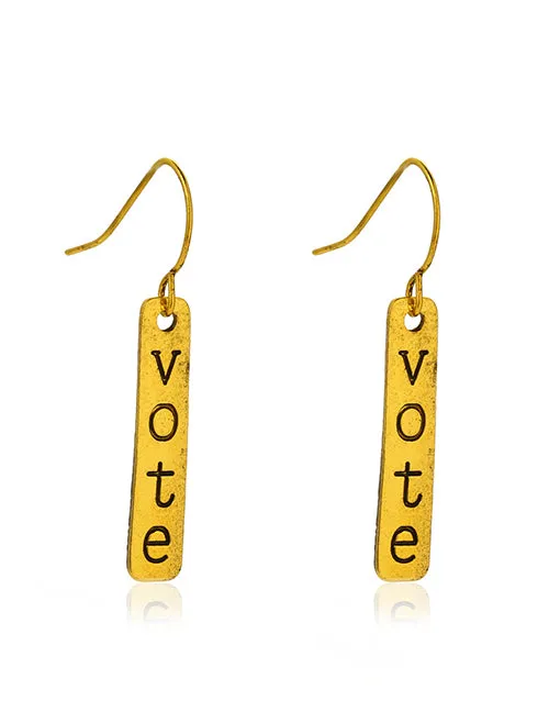 E883 Gold Vote Dangle Earrings 02 Earrings