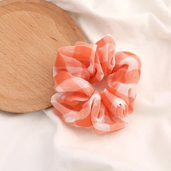 Earrings 01 H413 Orange Checker Board Hair Scrunchie