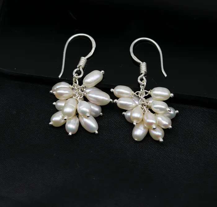 Earrings 925 sterling silver handmade hoops earring fabulous tiny fresh water pearl earring amazing customized bridesmaid pearl earring ear480 TRIBAL ORNAMENTS