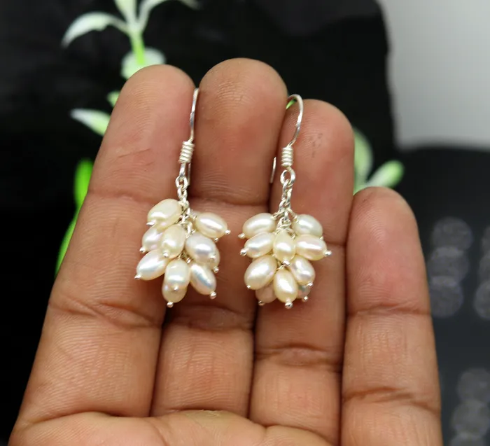 Earrings 925 sterling silver handmade hoops earring fabulous tiny fresh water pearl earring amazing customized bridesmaid pearl earring ear480 TRIBAL ORNAMENTS
