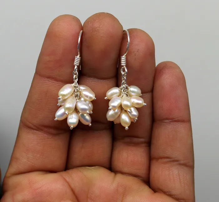 Earrings 925 sterling silver handmade hoops earring fabulous tiny fresh water pearl earring amazing customized bridesmaid pearl earring ear480 TRIBAL ORNAMENTS