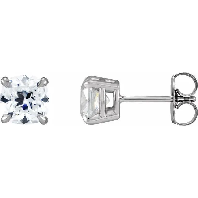 Earrings Cushion Antique Old Mine Cut OMC Moissanite 4 Prong Earrings Fire Brilliance Earrings Cushion Antique Old Mine Cut OMC Moissanite 4 Prong Earrings Fire Brilliance