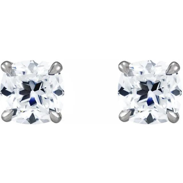 Earrings Cushion Antique Old Mine Cut OMC Moissanite 4 Prong Earrings Fire Brilliance 