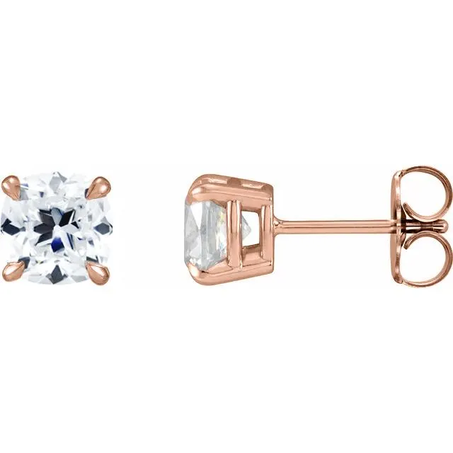 Earrings Cushion Antique Old Mine Cut OMC Moissanite 4 Prong Earrings Fire Brilliance 