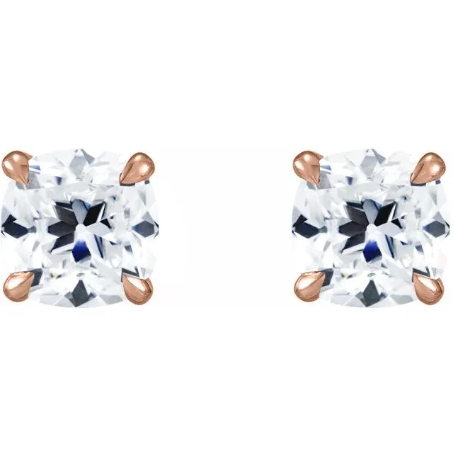 Earrings Cushion Antique Old Mine Cut OMC Moissanite 4 Prong Earrings Fire Brilliance 
